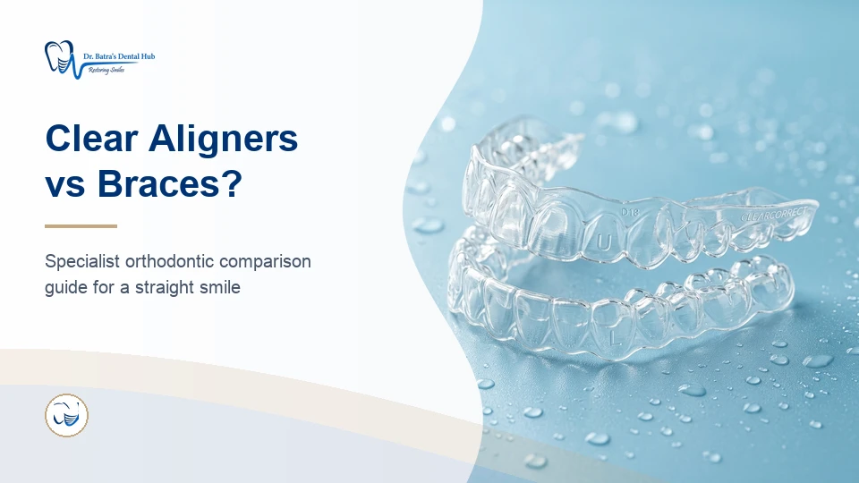 Clear aligners compared with fixed braces at Dr Batra's Dental Hub, South Bopal
