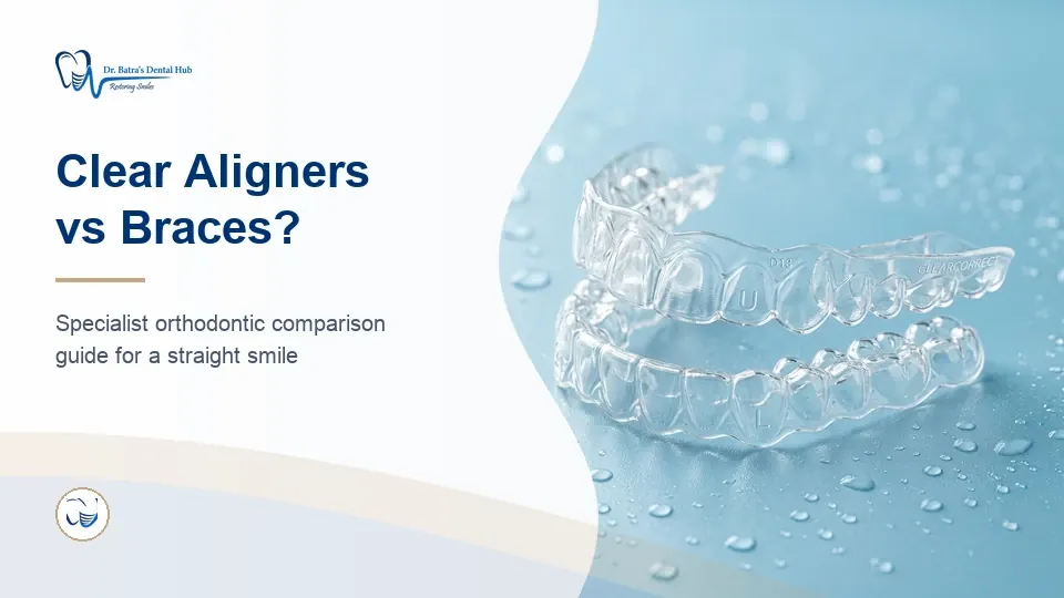 Clear aligners compared with fixed braces at Dr Batra's Dental Hub, South Bopal