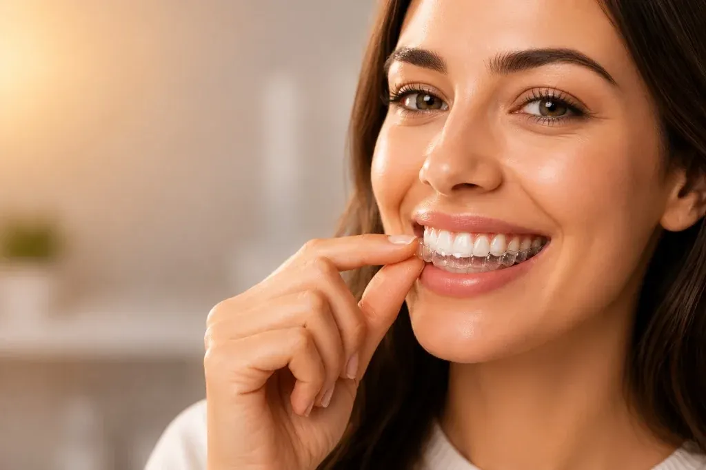 Patient wearing clear aligners, treated at Dr Batra's Dental Hub, South Bopal, Ahmedabad