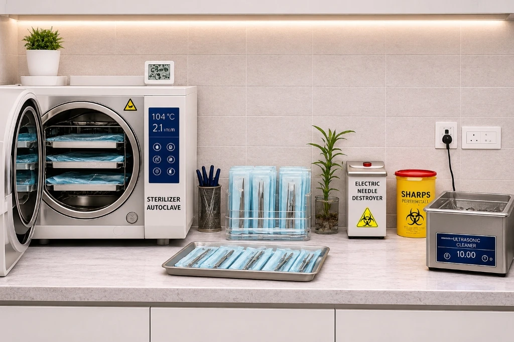 Dedicated hospital-grade sterilization zone with Autoclave Sterilizations at Dr Batra's Dental Hub