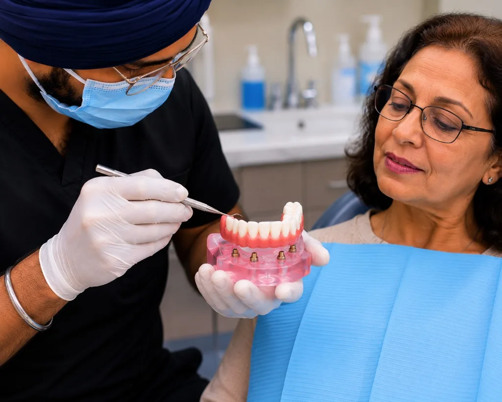 Fixed dentures supported by dental implants at Dr Batra's Dental Hub, South Bopal, Ahmedabad